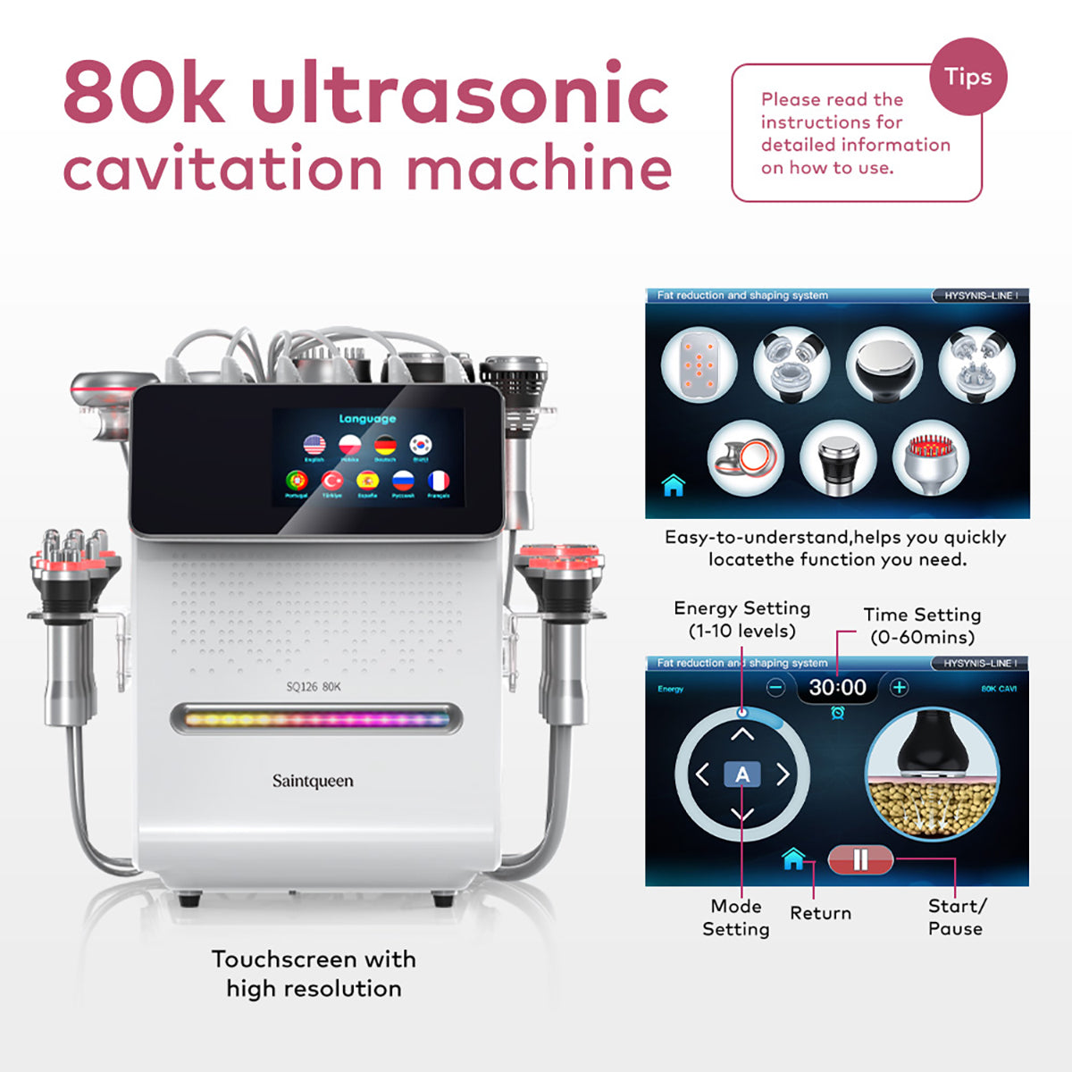 SQ126A Max 11-in-1 cavitatieapparaat met laserpads