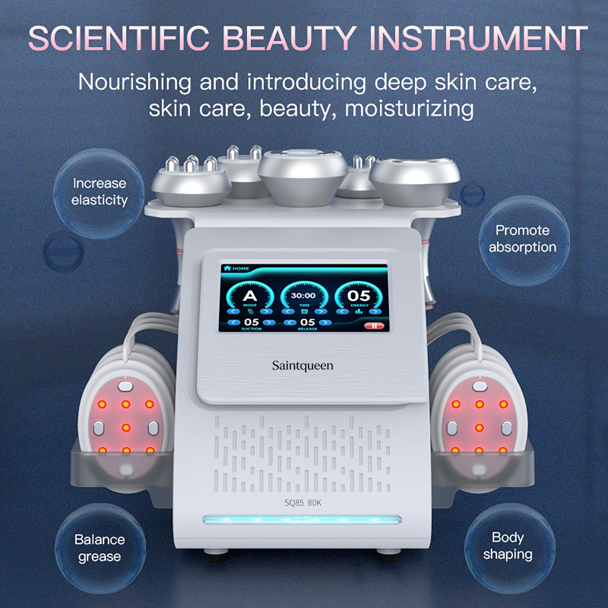 SQ85B Pro 6-in-1 cavitatie- en RF-apparaat met microstroompads