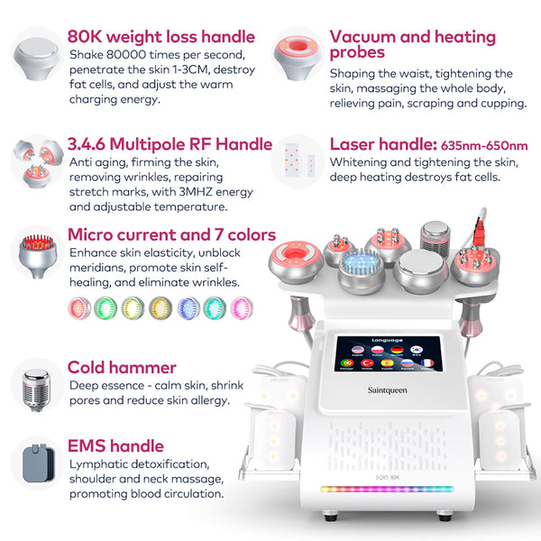 SQ85D Plus 9-in-1 cavitatieapparaat met laserpads en EMS