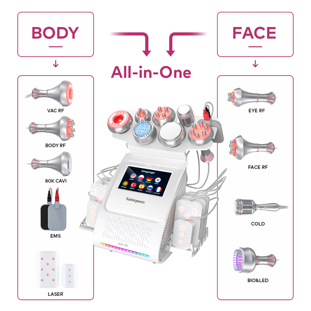 SQ85D Plus 9-in-1 cavitatieapparaat met laserpads en EMS