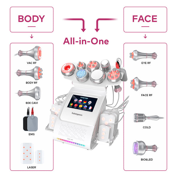 SQ85D Plus 9-in-1 cavitatieapparaat met laserpads en EMS