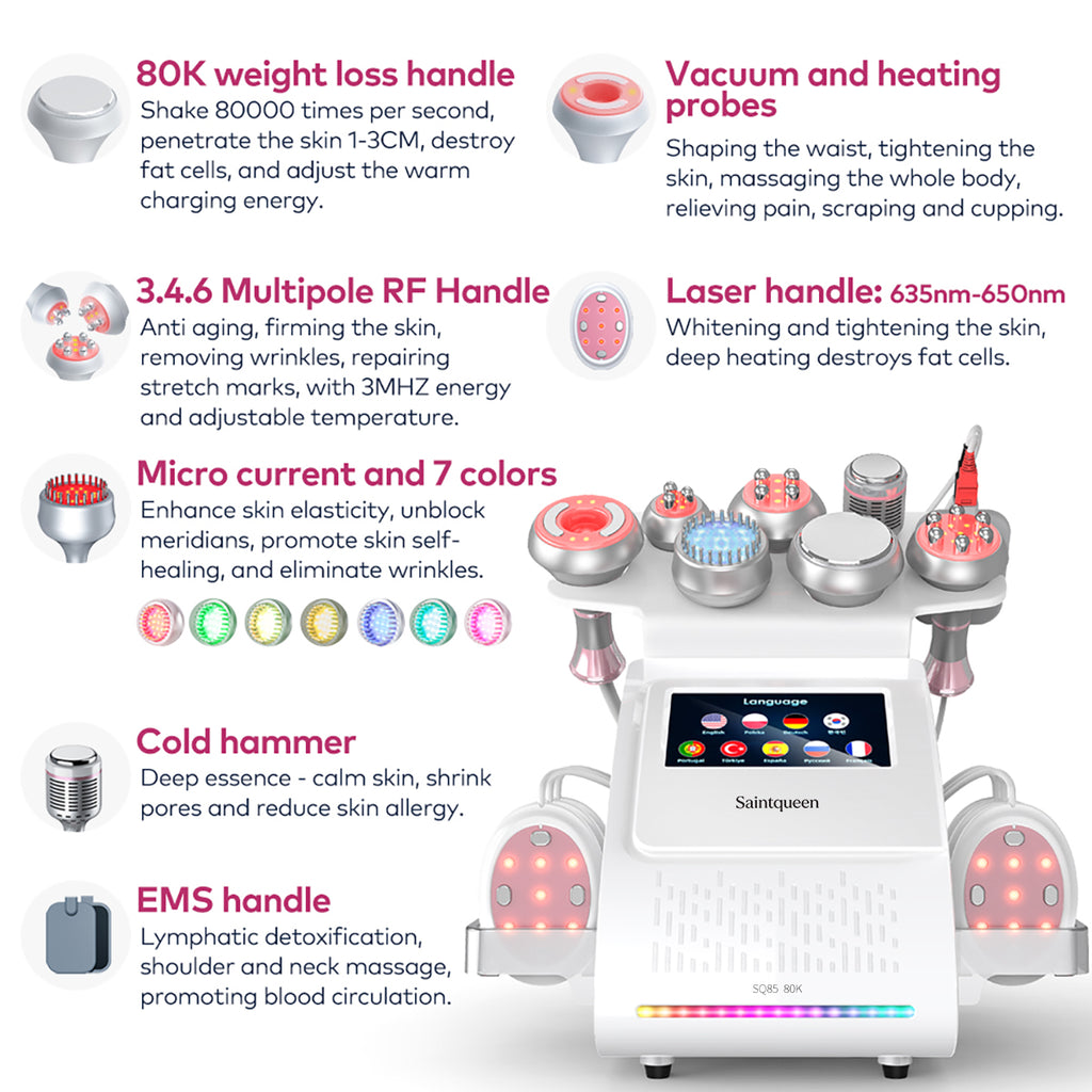 SQ85E Plus 9-in-1 cavitatieapparaat met microstroom