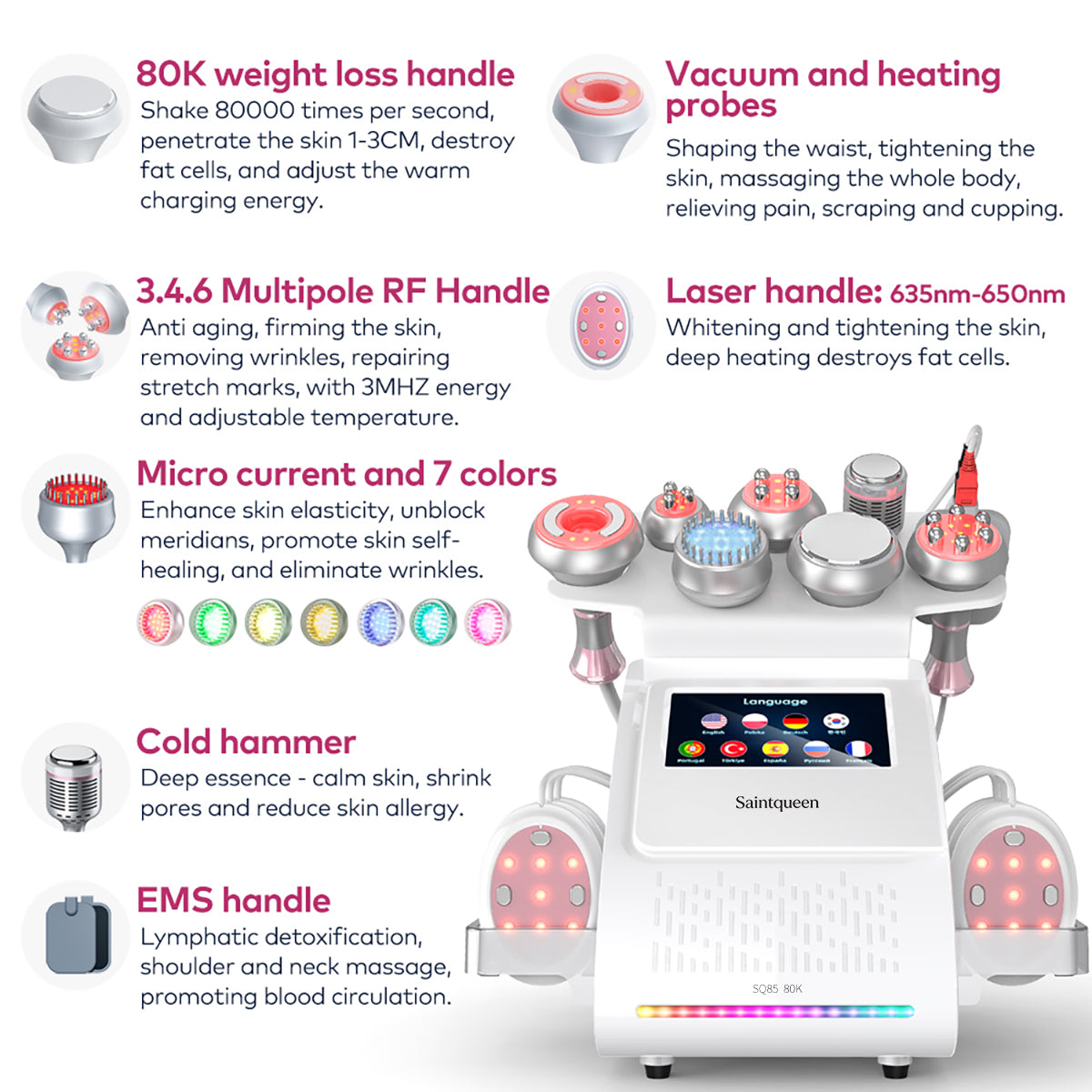 SQ85E Plus 9-in-1 cavitatieapparaat met microstroom