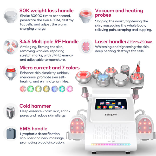 SQ85E Plus 9-in-1 cavitatieapparaat met microstroom