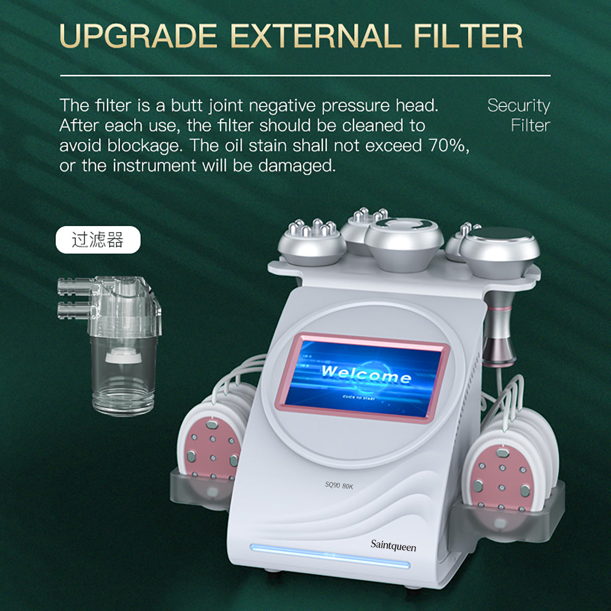 SQ90B Pro 6-in-1 cavitatie- en RF-apparaat met microstroompads