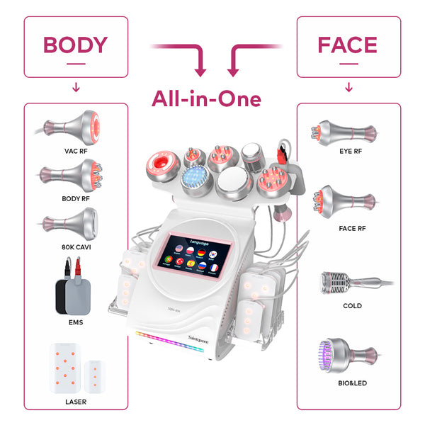 SQ90D Plus 9-in-1 cavitatieapparaat met laserpads en EMS
