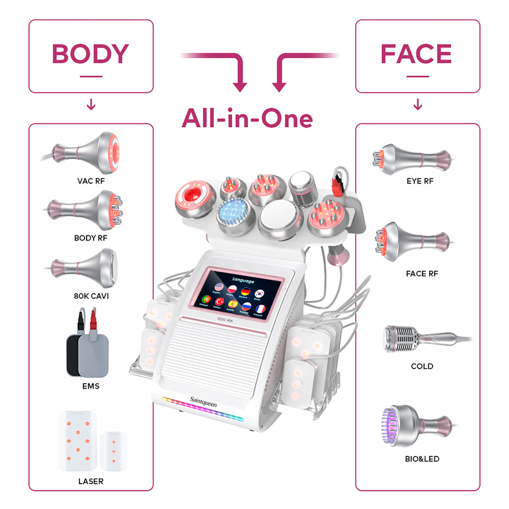 SQ92D Plus 9-in-1 cavitatieapparaat met laserpads en EMS