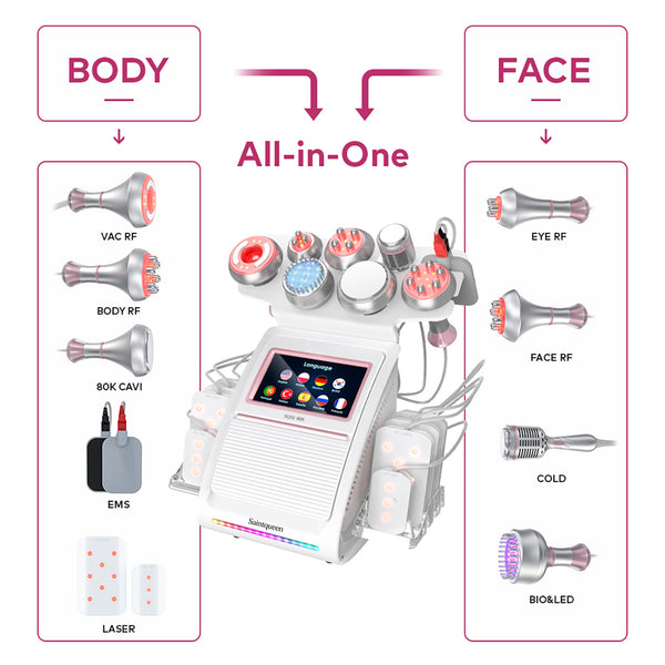 SQ92D Plus 9-in-1 cavitatieapparaat met laserpads en EMS