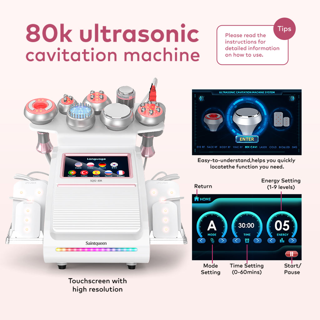 SQ92D Plus 9-in-1 cavitatieapparaat met laserpads en EMS
