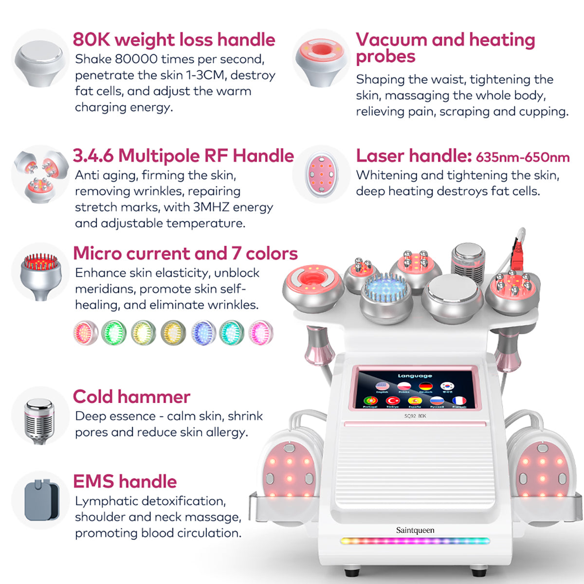 SQ92E Plus 9-in-1 cavitatieapparaat met microstroom