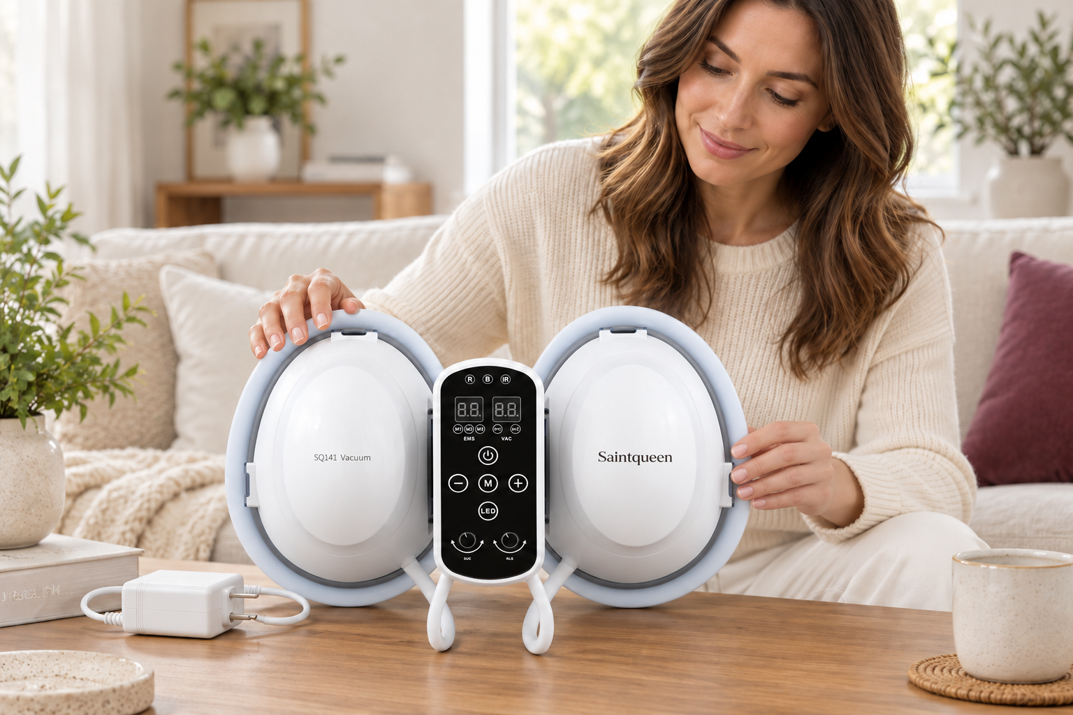 SQ141 draagbaar borstverzorgingsapparaat met zuiging, EMS en led Secundaire afbeelding